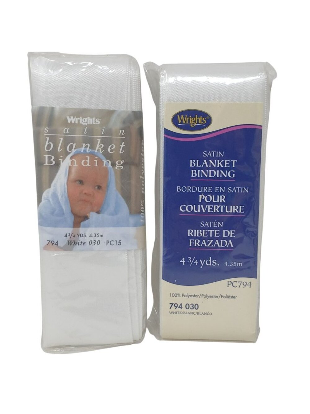 2 Wrights Satin Blanket Binding 4 3/4 Yds Ea White 030 PC794 100% Polyester #D13